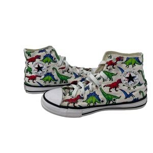 Converse Chuck Taylor Shoes Youth Kids Boys 2.5 White Dinosaur High Top Sneakers